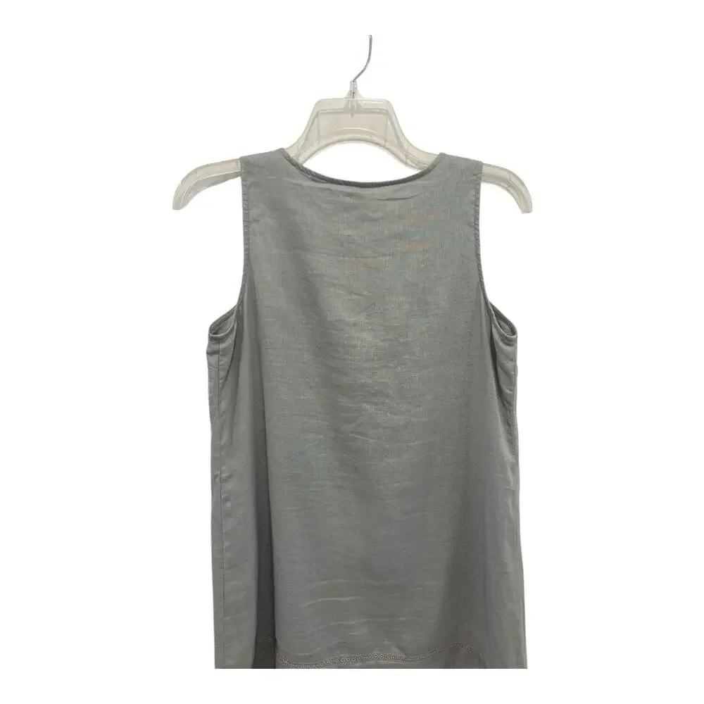 Garnet Hill Linen Dress Womens‎ 8 Gray Embroidered Button Up Cotton Lining Boho